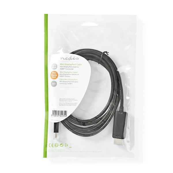 Nedis Mini DisplayPort kaapeli | DisplayPort 1.4 | Mini DisplayPort Uros | HDMI™ liitin | 48 Gbps | Niklattu | 2.00 m | Pyöreä | PVC | Musta | Kirjeku