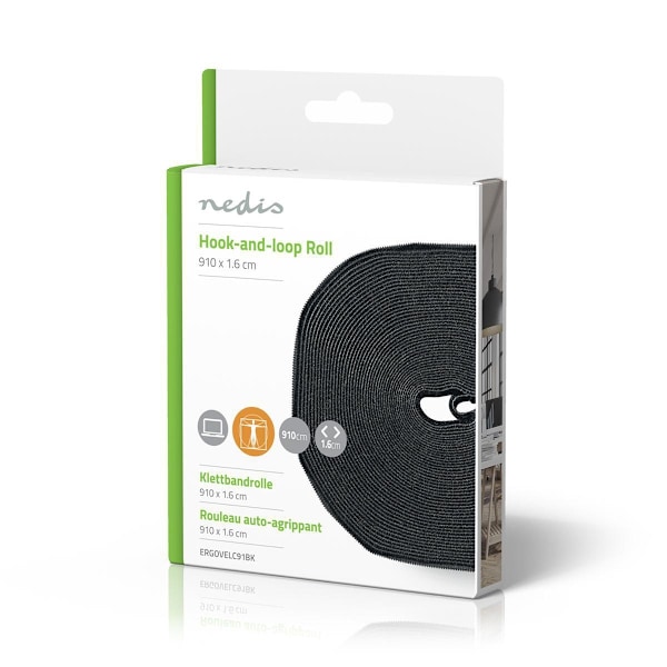 Nedis Velcro-tarrarulla | Velcro kaapeliside | 1x Hook-ja loop Roll | Musta