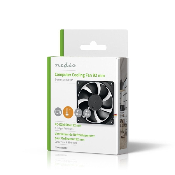 Nedis DC-ventilator | DC | Ventilatorstørrelse: 92 mm | 3-Pin | 26.7 dBA | Sort
