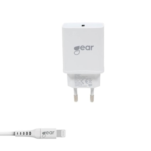 GEAR Lader 220V 1xUSB-C PD 30W Kabel Lightning til USB-C