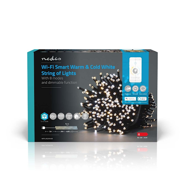 Nedis SmartLife jluelys | Snor | Wi-Fi | Varm til kølig hvid | 400 LED's | 20.0 m | Androidâ„¢ / IOS