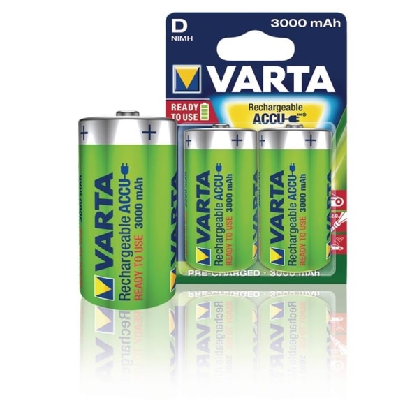 Varta Ladattava Ni-MH-Akku D | 1.2 V DC | 3000 mAh | Esiladattu | 2 - Läpipainopakkaus | HR20 | Keltainen / Vihreä