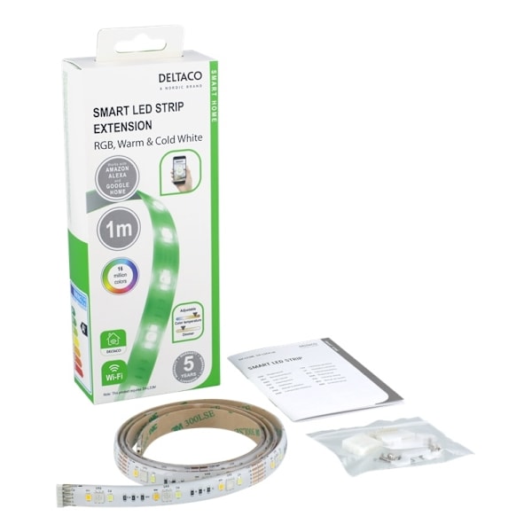 DELTACO SMART HOME LED-strimmelforlængelse, 1m, RGB, 2700K-6500K, 6
