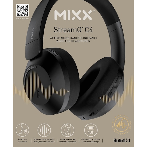 MIXX Headphone C4 ANC Over-Ear Wireless Black Svart