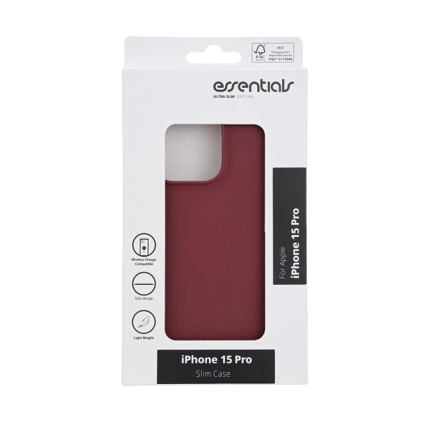 Essentials iPhone 15 Pro hiekkaburst takakansi, viininpunainen Röd