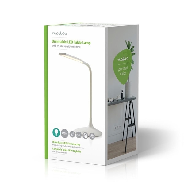 Nedis LED Bordslampa | Dimbar | 250 lm | Uppladdningsbara | Peka på funktion | Vit