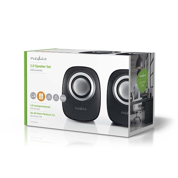 Nedis PC-högtalare | 2.0 | 12 W | 3.5 mm Hane | USB ström | Volymkontroll