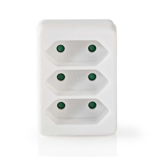 Nedis Eluttag Splitter | Typ F (CEE 7/7) | 250 V AC 50 Hz | Fransk / Type C (CEE 7/16) | 250 V AC 50/60 Hz | 2.5 A | 1700 W | Vit
