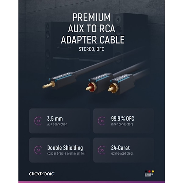 ClickTronic 3,5 mm AUX till RCA-adapterkabel, stereo Premiumkabel | 1x 3,5 mm jackkontakt  2x cinchkontakt | 5,0 m | OFC innerledare