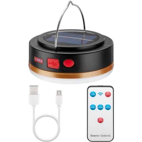 Goobay LED-solcampinglampe med IR-fjernbetjening med 6 lystilstande, solpanel, Li-ion-batteri 18650 (3,7 V, 2000 mAh), powerbank-funktion og USB-kabel