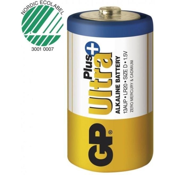 GP Ultra Plus Alkaline D batteri, 13AUP/LR20, 2-pack