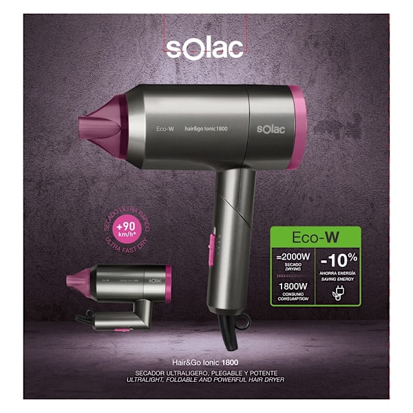 SOLAC Hårfön hopfällbar Hair&Go Ionic 1800