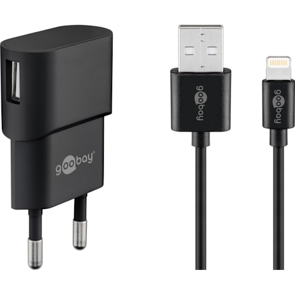 Goobay Apple Lightning laddningssats (5 W) Strömförsörjning med Apple Lightning-kabel 1 m (svart) Sort