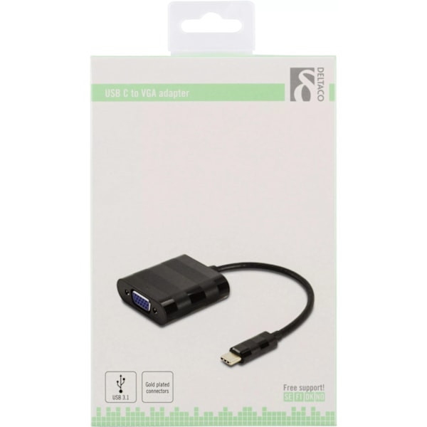 DELTACO USB 3.1 till VGA adapter, USB Typ C - VGA, svart