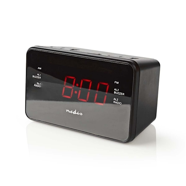 Nedis Digital vækkeur Radio | LED Display | 1x 3.5 mm Audio Input | Tidsprojektion | AM / FM | Snooze funktion | Sleep timer | Antal alarmer: 2 | Sort
