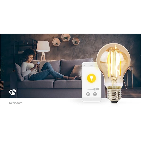 Nedis SmartLife LED Filamenttilamppu | Wi-Fi | E27 | 806 lm | 7 W | Lämmin Valkoinen | 1800 - 3000 K | Lasi | Android™ / IOS | polttimo | 1 kpl