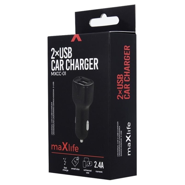 Billaddare Maxlife MXCC-01 2xUSB Fast Charge (2.4A), Svart