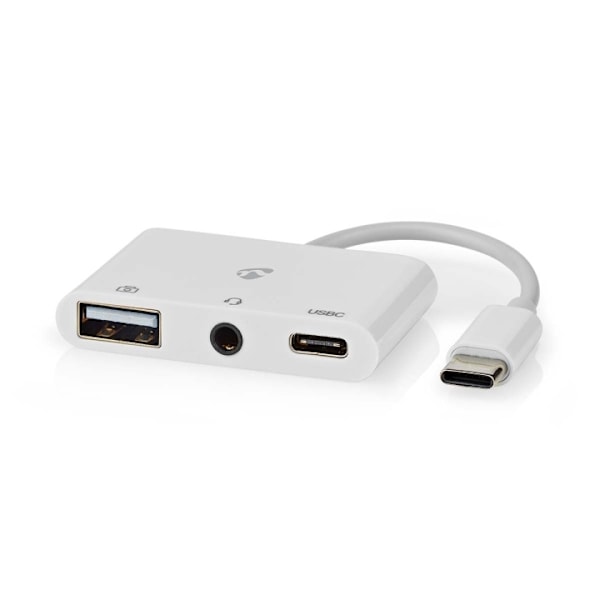 Nedis USB Multi-Port Adapter | 3-i-1 | USB 2.0 | USB-C™ Hane | USB-A Hona / USB-C™ Hona / 3.5 mm Hona | 480 Mbps | 0.10 m | Rund | Nickelplaterad | PV