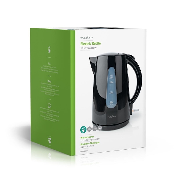 Nedis Vatten kokare | 1.7 l | Plast | Svart | Roterbar 360 grader | Dolt värmeelement | Strix® kontroll | Koka-tort funktion
