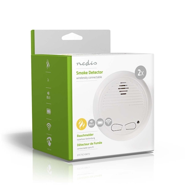Nedis Röklarm | Batteridriven | Batterilängd upp till: 1 år | Synkroniseringsbar | EN 14604 | Med testknapp | 85 dB | ABS | Vit