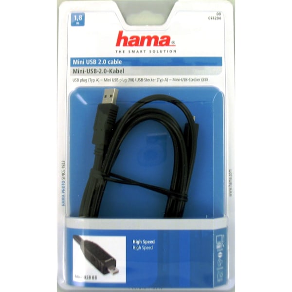 Hama-kaapeli USB A-USB Mini B8 Musta 1,8 m