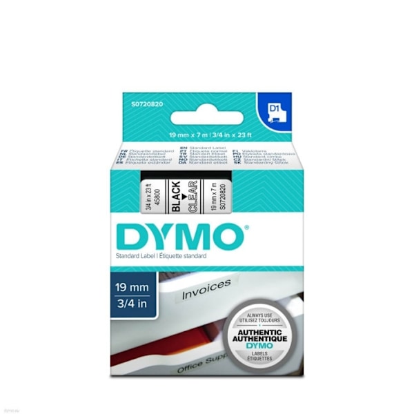 dymo Farvetape S0720820 45800 19mm Sort på Transparent