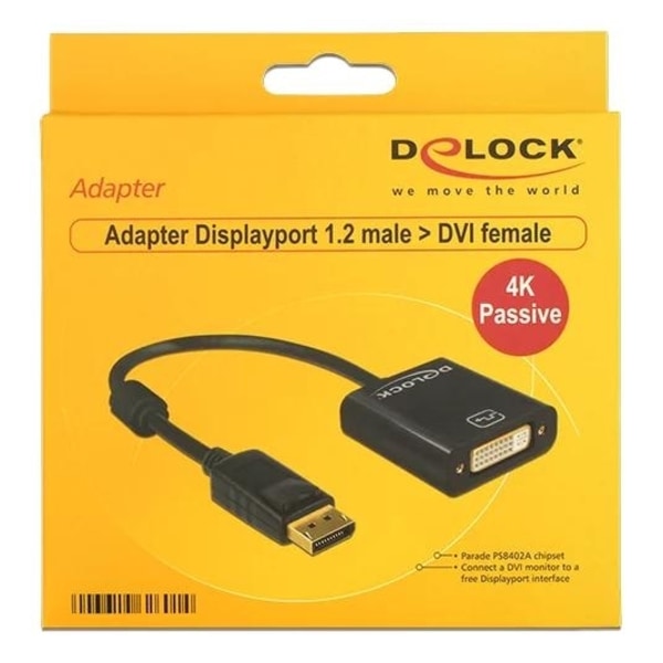 Delock Adapter Displayport 1.2 hane till DVI hona, 4K, passiv, svart