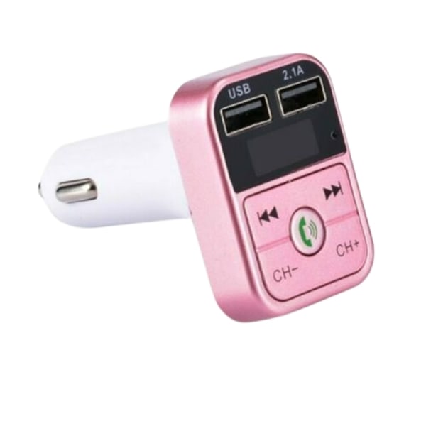 2-i-1 FM-sender med dobbelt USB-stik, display og knapper, Rosa