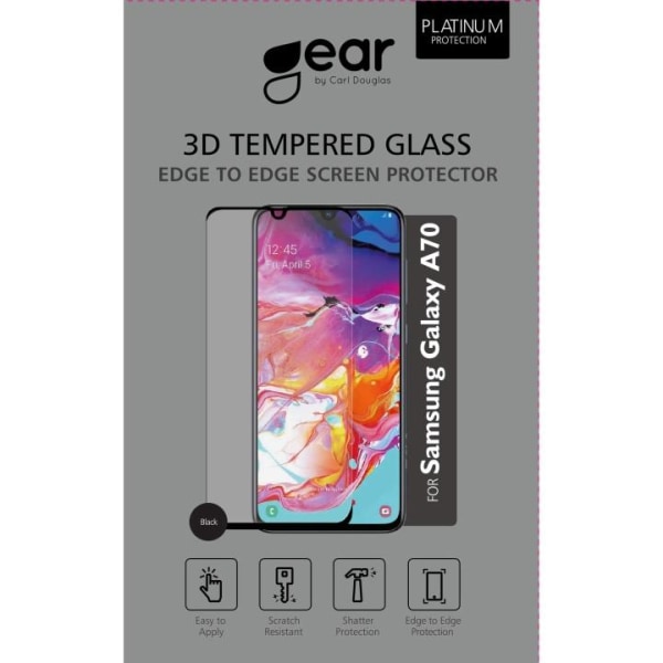 GEAR Hærdet Glas 3D Full Cover Sort Samsung A70 Transparent