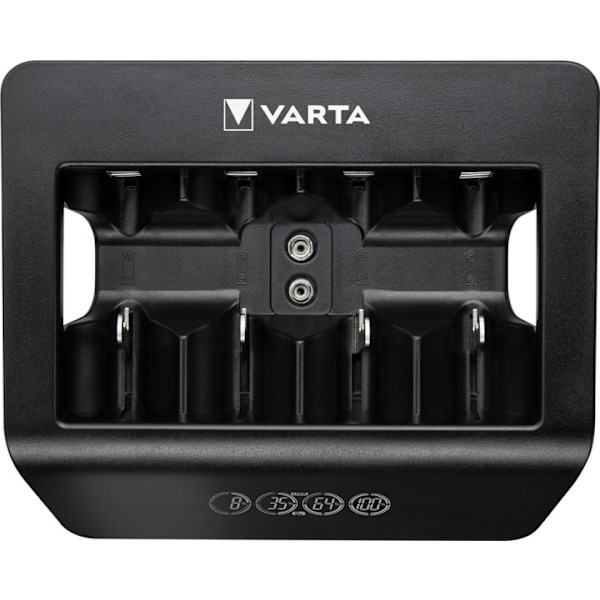 Varta LCD Universal Charger+ (type 57688) oplader 1x 9 V-batteri eller op til 4x AA-batterier, AAA-batterier, C- eller D-batterier (NiMH) samtidigt Sort