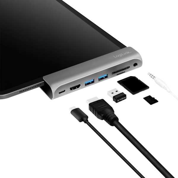 LogiLink USB-dockningsstation iPad 7-port USB3.2 Alu