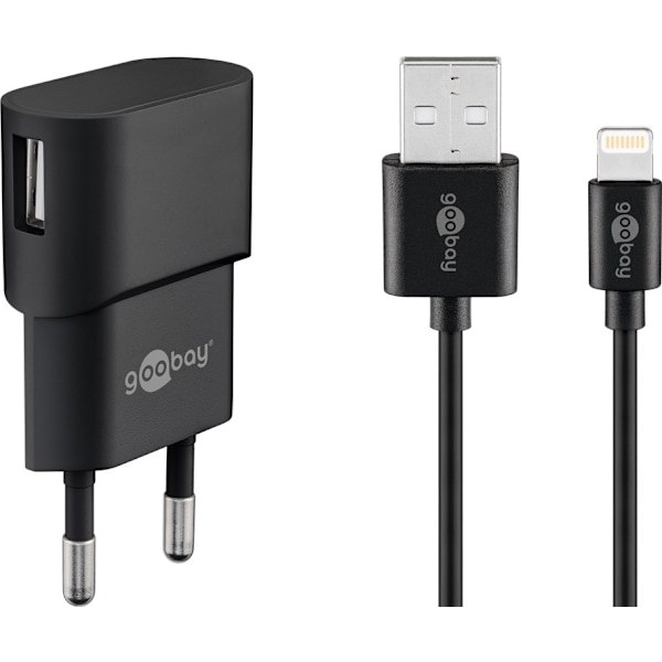 Goobay Apple Lightning laddningssats (5 W) Strömförsörjning med Apple Lightning-kabel 1 m (svart)
