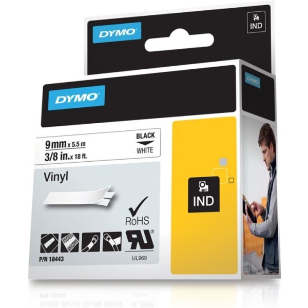 DYMO Rhino Professional, mærkbar permanent vinyltape, 9 mm, sort