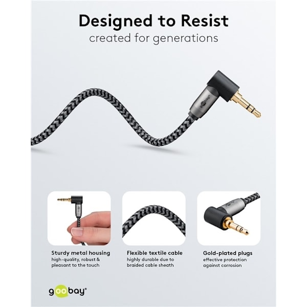 Goobay Lydforbindelseskabel AUX, 3,5 mm stereo, 90°, 0,5 m, Shar