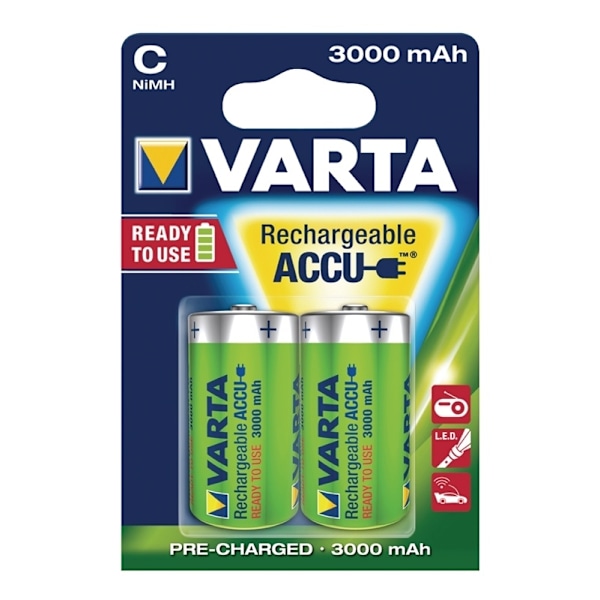 Varta Ladattava Ni-MH-Akku C | 1.2 V DC | 3000 mAh | Esiladattu | 2 - Läpipainopakkaus | HR14 | Keltainen / Vihreä