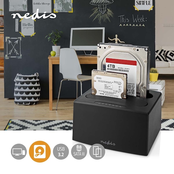 Nedis Harddisk Dockingstation | USB 3.2 Gen1 | USB Type-A | 2 Diske | 2.5 / 3.5 " | USB 3.2 Gen1 | Docking | Desktop