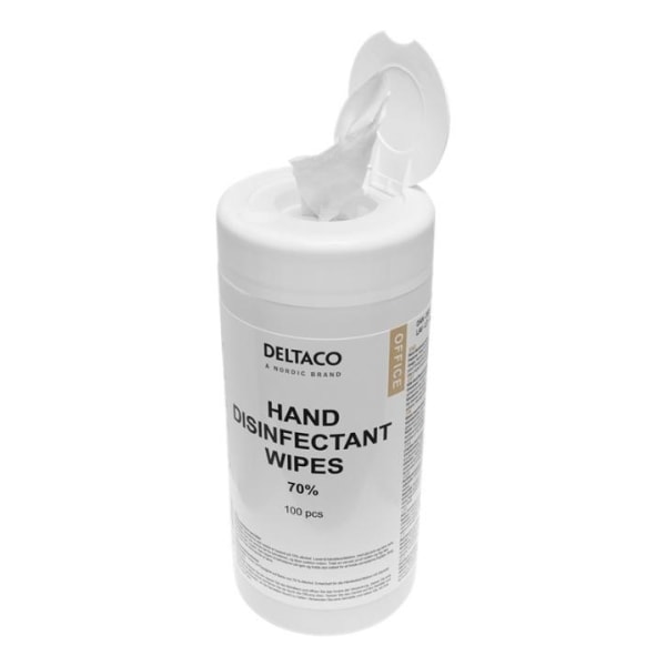 DELTACO Office Hand disinfectant wet wipes, 100 pc tube