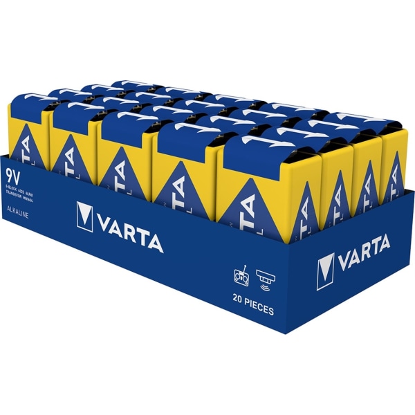 Varta 6LR61/6LP3146/9 V Block (4022) batteri, 20 stk. æske alkal