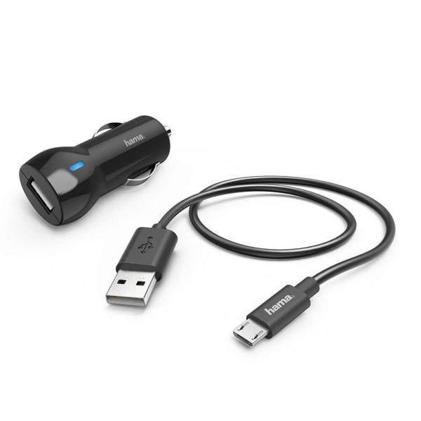 HAMA Laturi 12V Micro-USB 2,4A Irrallinen Johto 1m  Musta