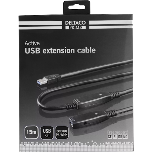 DELTACO aktiivinen USB 3.0-jatkokaapeli, Tyyppi A u-n,adp,15m, sininen
