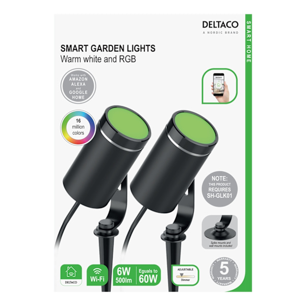 DELTACO SMART HOME Smart RGB puutarhavalo, musta
