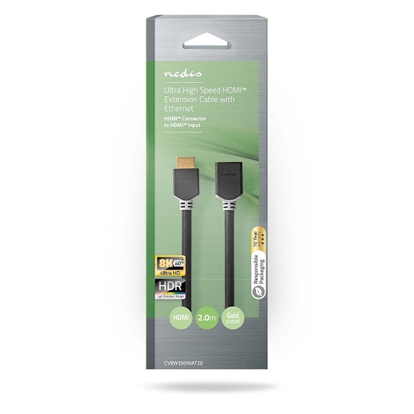 Nedis High Speed ​​HDMI ™ kabel med Ethernet | HDMI™ Kontakt | HDMI™ Utgång | 8K@60Hz | eARC | 48 Gbps | 2.00 m | Rund | PVC | Antracit | Låda