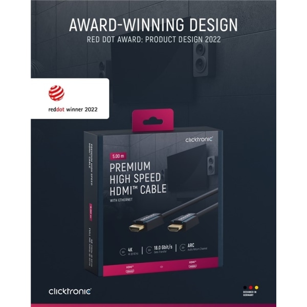 ClickTronic Premium Höghastighets HDMI™-kabel med Ethernet Premiumkabel | 1x HDMI™-kontakt  1x HDMI™-kontakt | 5,0 m | UHD 4K @ 60 Hz