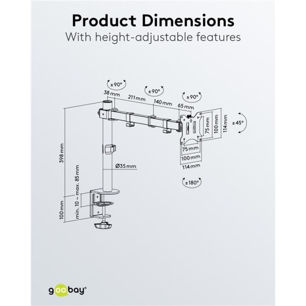 Goobay Monitor Mount Single Flex 17-32 tuuman (43-81 cm) näytöille, joiden paino on enintään 8 kg