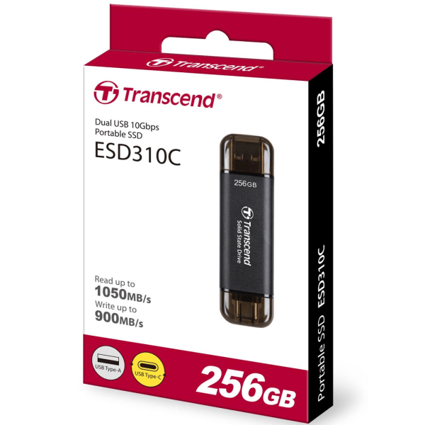 Transcend Portabel SSD ESD310C USB-C 256 GB (R1050/W950) Svart