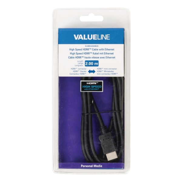 Valueline High Speed Hdmi Kabel Med Ethernet HDMI-Stik - HDMI Mini Male 2.00 m Sort