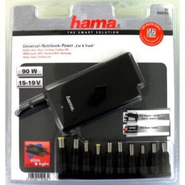 Hama Universal Nätdel Notebook 12/24V 15-19V 90W 10X Adapter