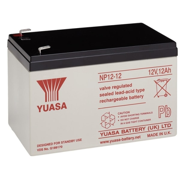 Yuasa Blybatteri 12 V, 12 Ah (NP12-12) Faston (6,35 mm) Blybatteri, VdS