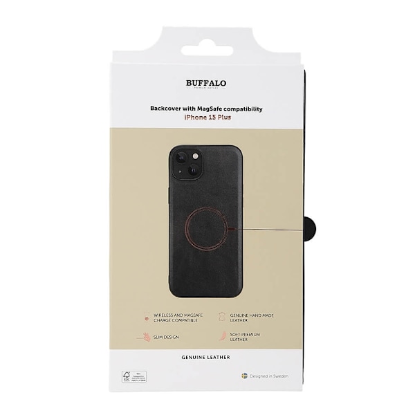 Buffalo Backcover Leather MagSeries iPhone 15 Plus Black Svart