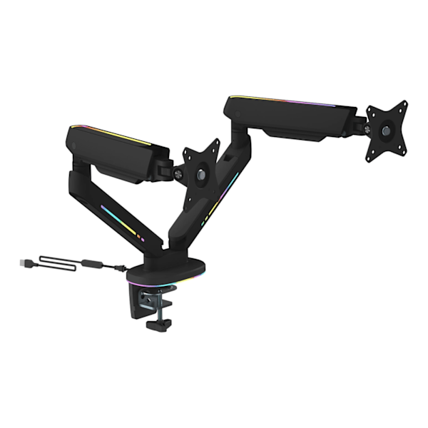 DELTACO GAMING Premium RGB Dual monitor arm, remote controller, black